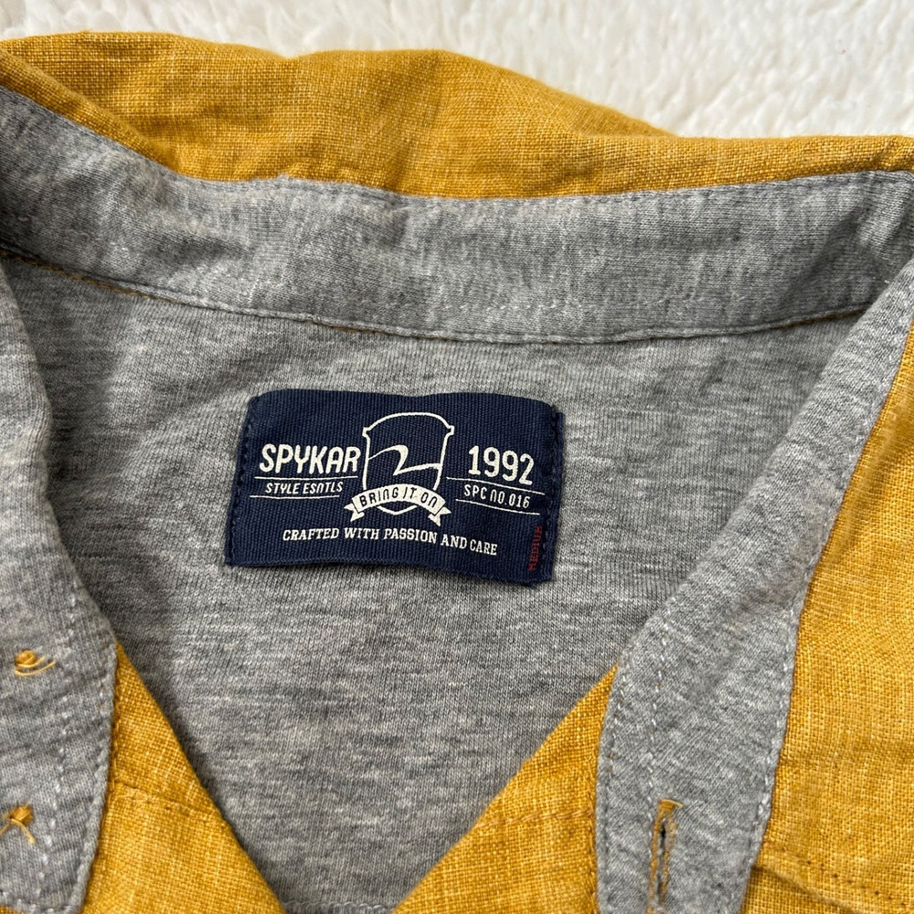 Spykar Men's Button Up Shirt Size M in Yellow Linen/ Cotton Blend - Picture 6 of 6